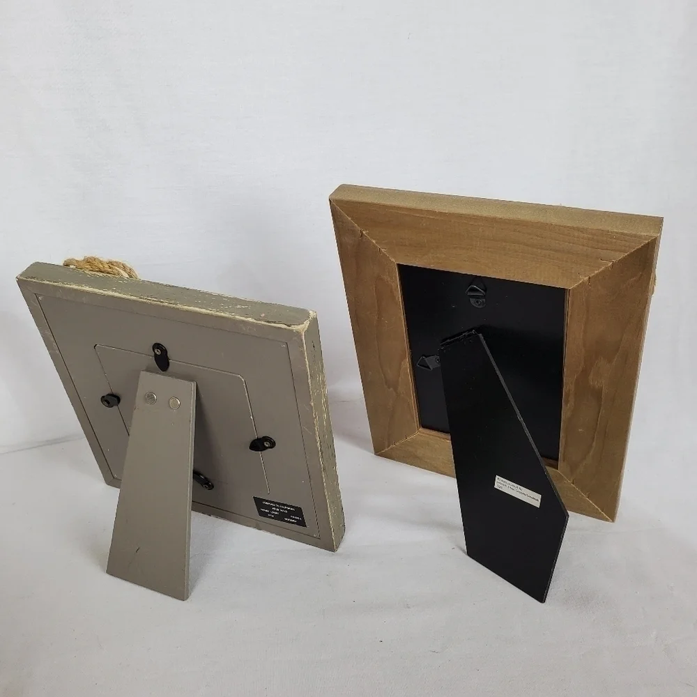 Lot of 2 floral decor wood BoHo photo frames rustic Natural Whimsicle